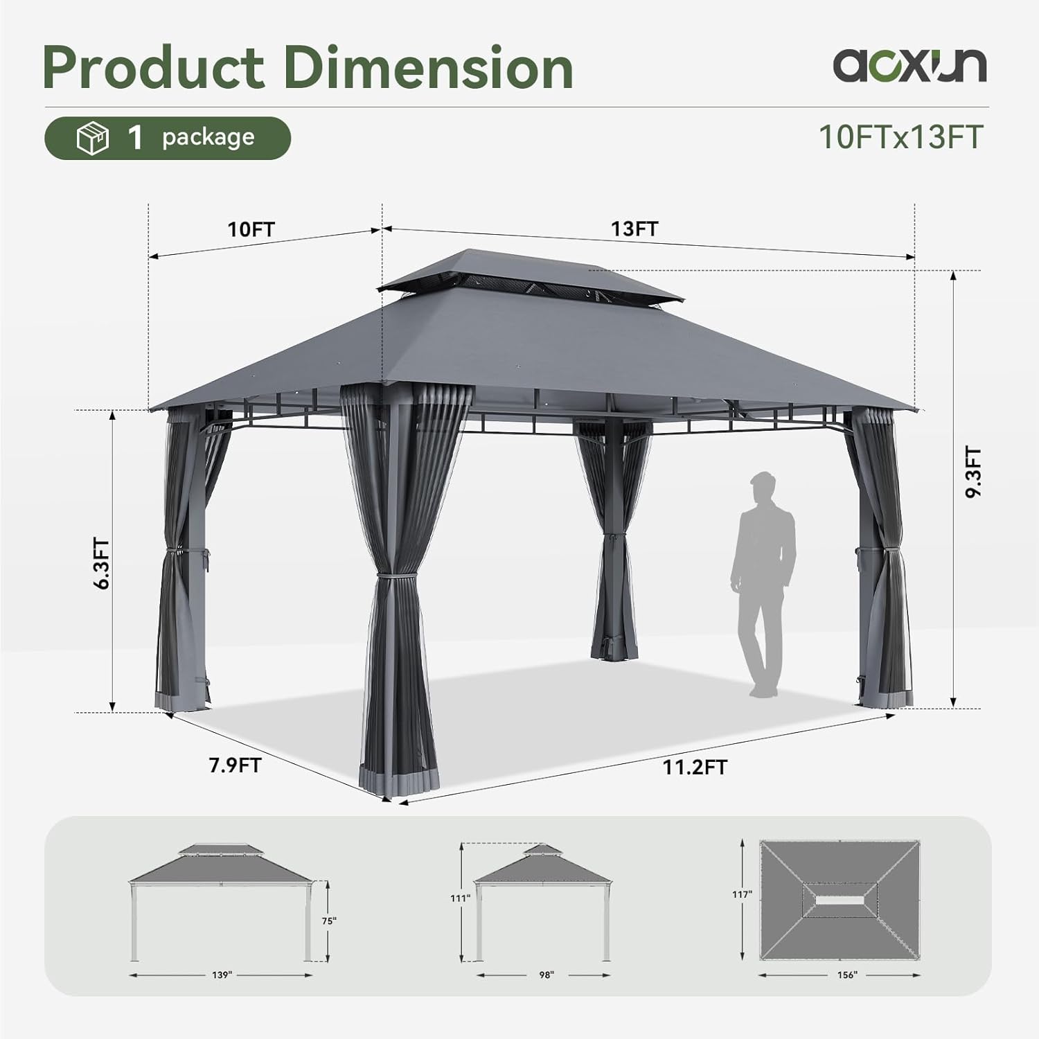 Soft Top Metal Frame Gazebo with Double Roofs