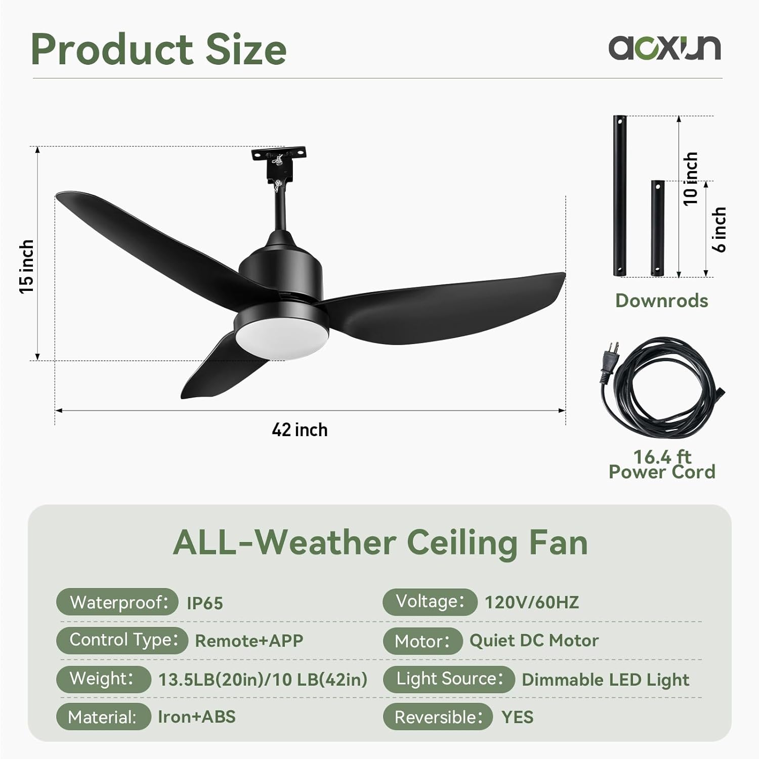 AOXUN Gazebo Ceiling Fans with Lights and Remote