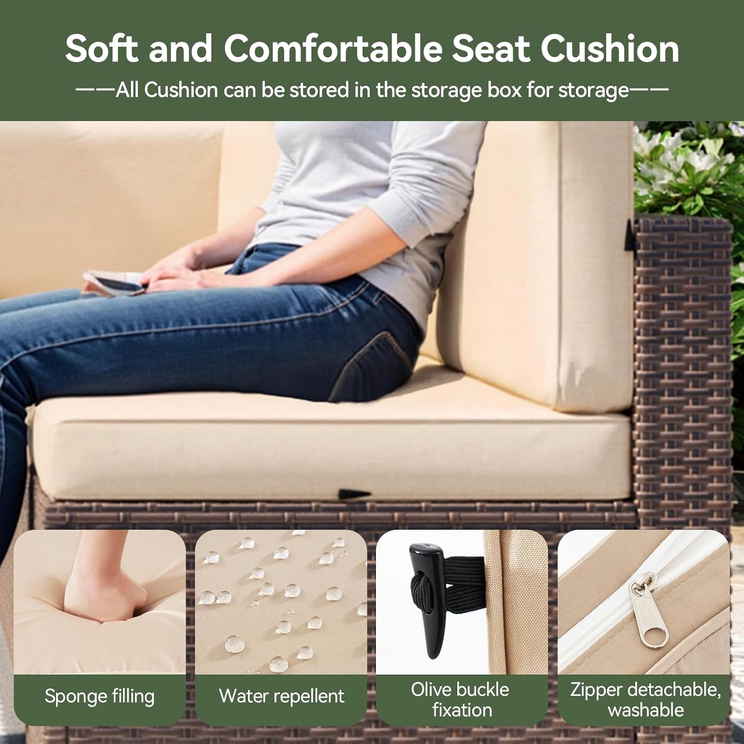 Aoxun 8 Piece Patio Furniture Set, Wicker Outdoor Furniture Set with Storage Box and Glass Top Table, Patio Sectional Set with Thickened Cushions and Include Waterproof Cover