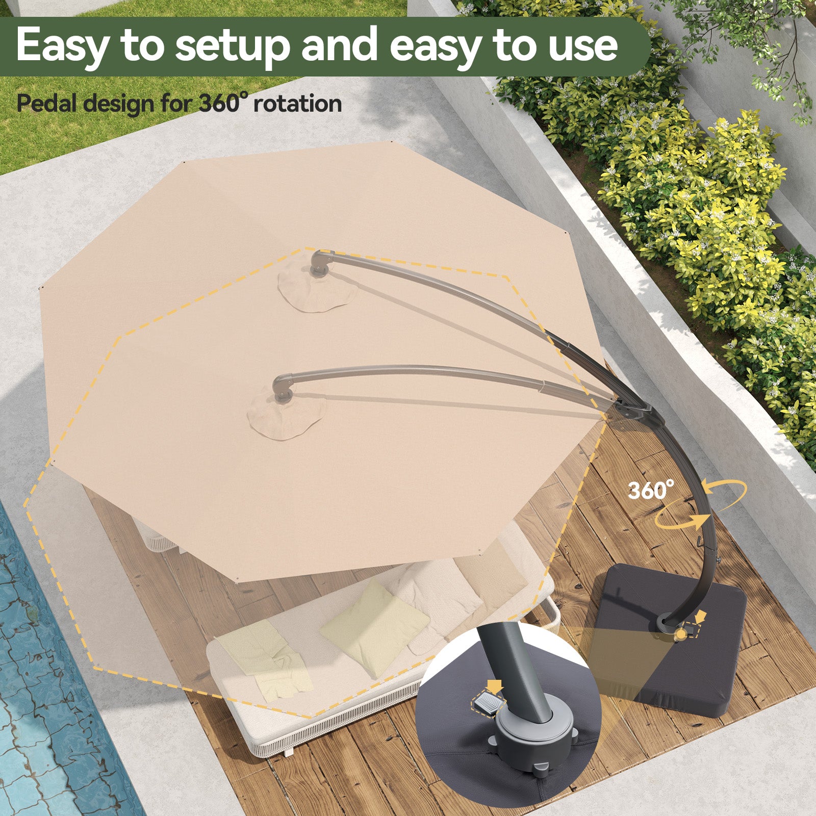 11' Aluminum Outdoor Offset Cantilever Umbrella with Base