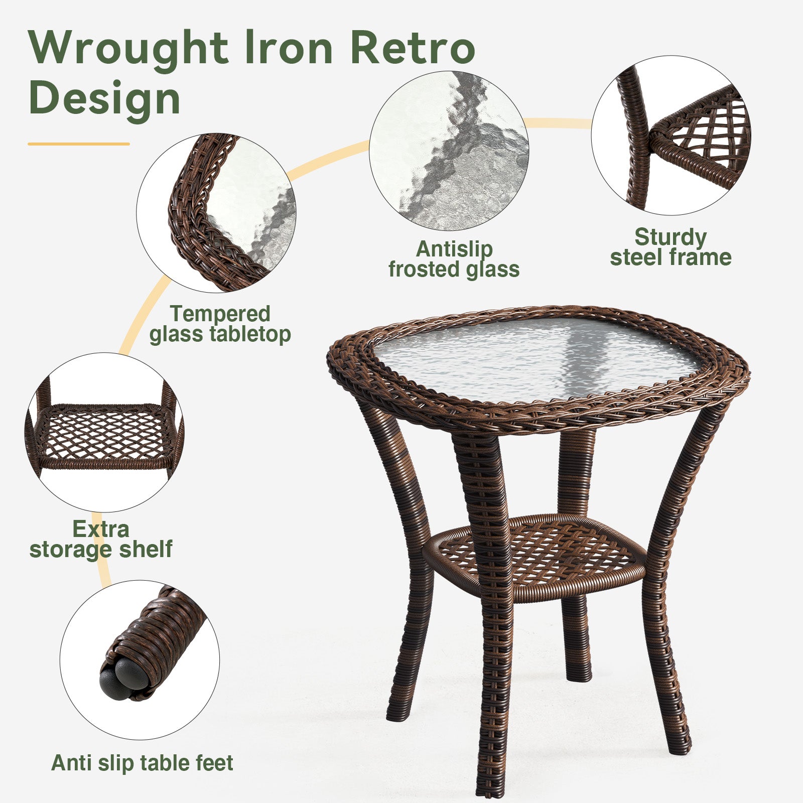 3 pcs Swivel Rocking Chairs & Tempered Glass Table Set