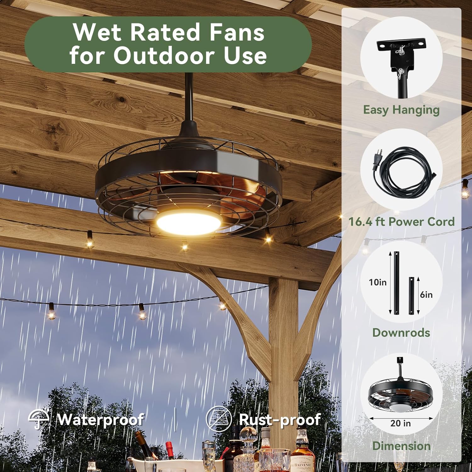 AOXUN Gazebo Ceiling Fans with Lights and Remote