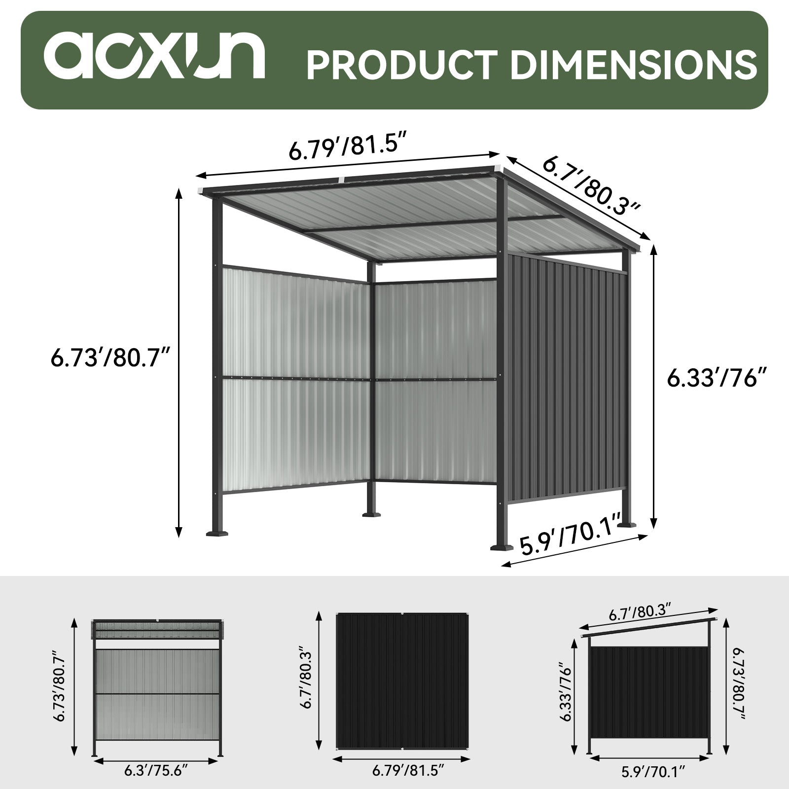Aoxun 6' x 6' Outdoor Shed Grill Shed for BBQ Outdoor Gazebo for Pets Pergolas and Gazebos Clearance, Metal Awnings for Patio and Decks