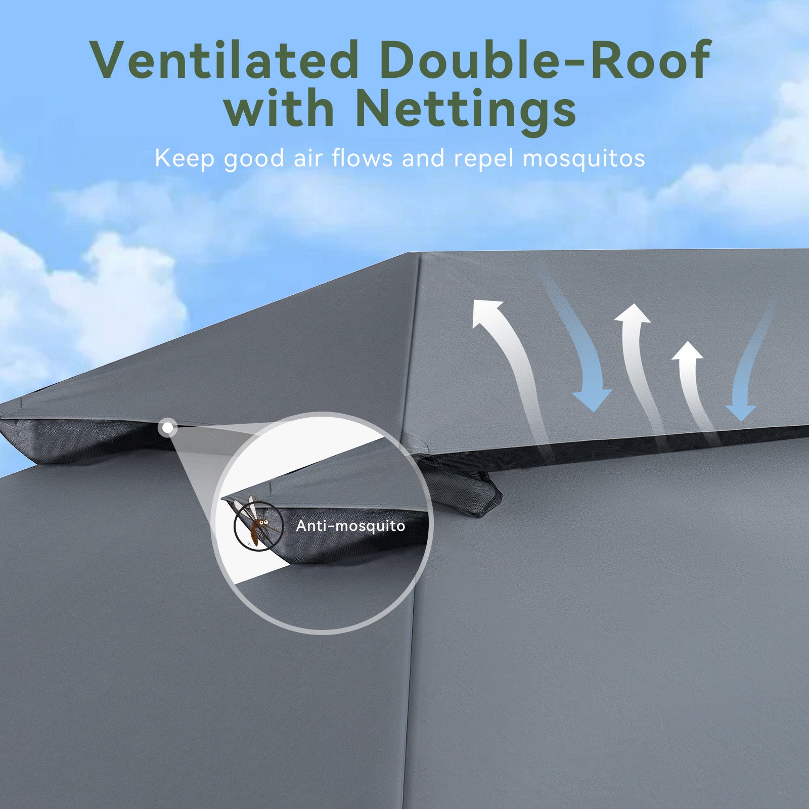 Outdoor Gazebo for Patio 10x13, Metal Frame Canopy with Double Roofs, Heavy Duty Party Tent and Shelter with Mosquito Nettings for Backyard, Lawn, Garden,Gray