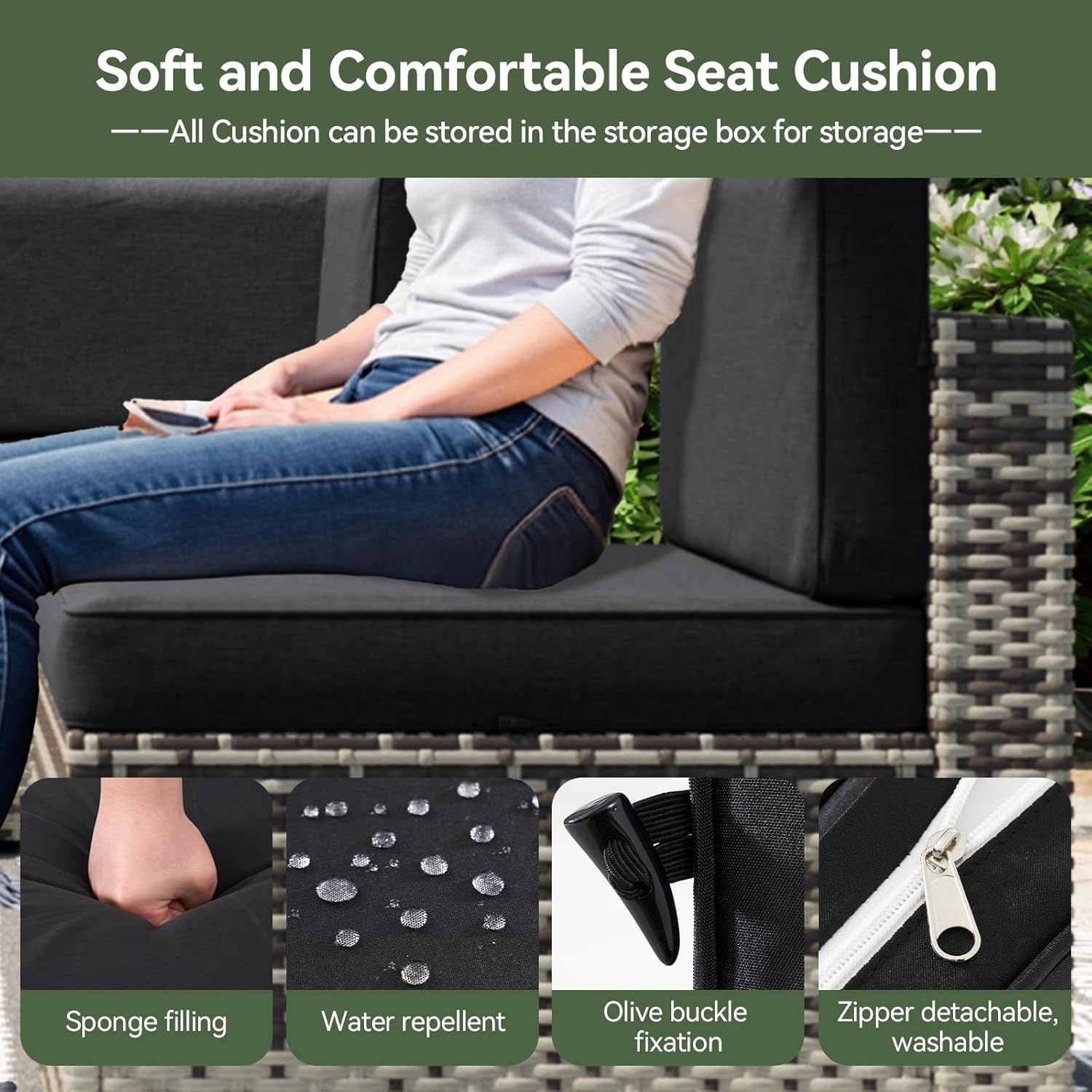 Aoxun 8 Piece Patio Furniture Set, Wicker Outdoor Furniture Set with Storage Box and Glass Top Table, Patio Sectional Set with Thickened Cushions and Include Waterproof Cover