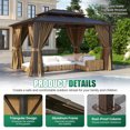 Clouddwell 10'x12' Hardtop Gazebo - Polycarbonate Double Roof with Netting & Curtains for Patio, Garden Sun Protection,Browm