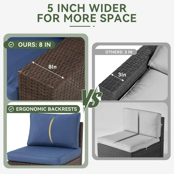 Aoxun Outdoor Furniture with 44'' Fire Pit, 7 Pcs Outdoor Patio Furniture Sets with 4in Thicken Cushion, Widen Armrests Wicker Outdoor Sectional for Backyard (Waterproof Cover Include)