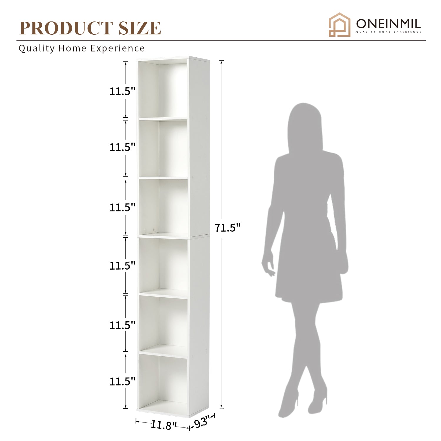 6-tier Standard Bookcase 71.5" Tall Bookshelf for Home Office, White