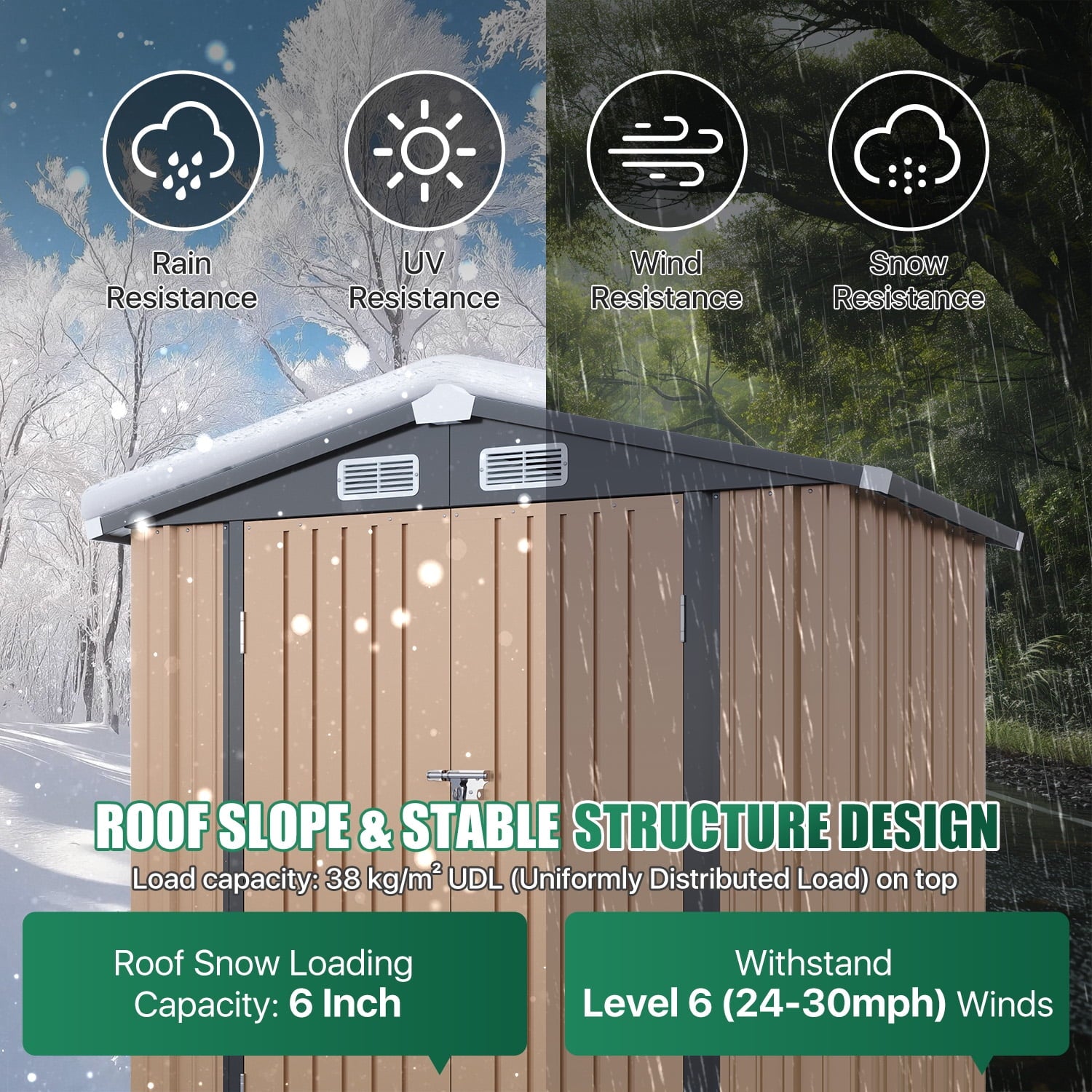 Clouddwell 6x4 ft. Metal Storage Shed with Base, Galvanized Steel Outdoor Garden Shed (Brown)