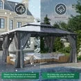 Clouddwell 12'x16' Hardtop Gazebo - Polycarbonate Double Roof with Netting & Curtains for Patio, Garden Sun Protection,Gray