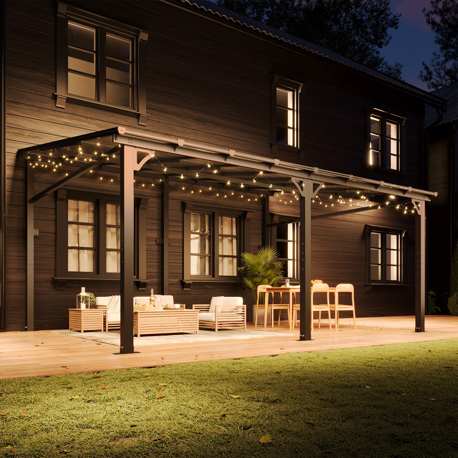 Outdoor Hardtop Gazebo for Patio 12' x 16', Wall-Mounted Lean to Gazebo Pergola with Roof