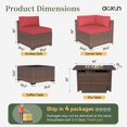 11 Piece Patio Furniture Set with 44” Fire Pit Table Wicker Rattan Outdoor Sectional Sofa Set with Coffee Table and 4” Thickened Cushions, Red (Waterproof Cover Included)