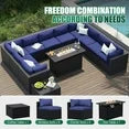Clouddwell 12-Piece Patio Furniture Set With Fire Table On Sale, Black Rattan Wicker Outdoor Sectional Sofa Couch with Table Patio Conversation Set for Lawn& Backyard,Blue