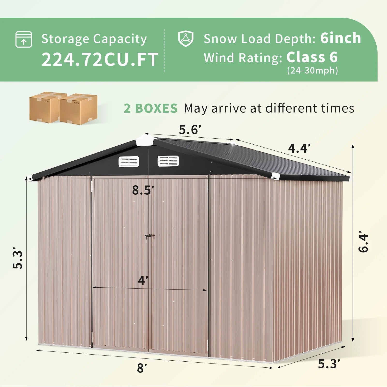8.5' x 5.6' Outdoor Storage Shed, Metal Shed with Lockable Door for Backyard, Garden