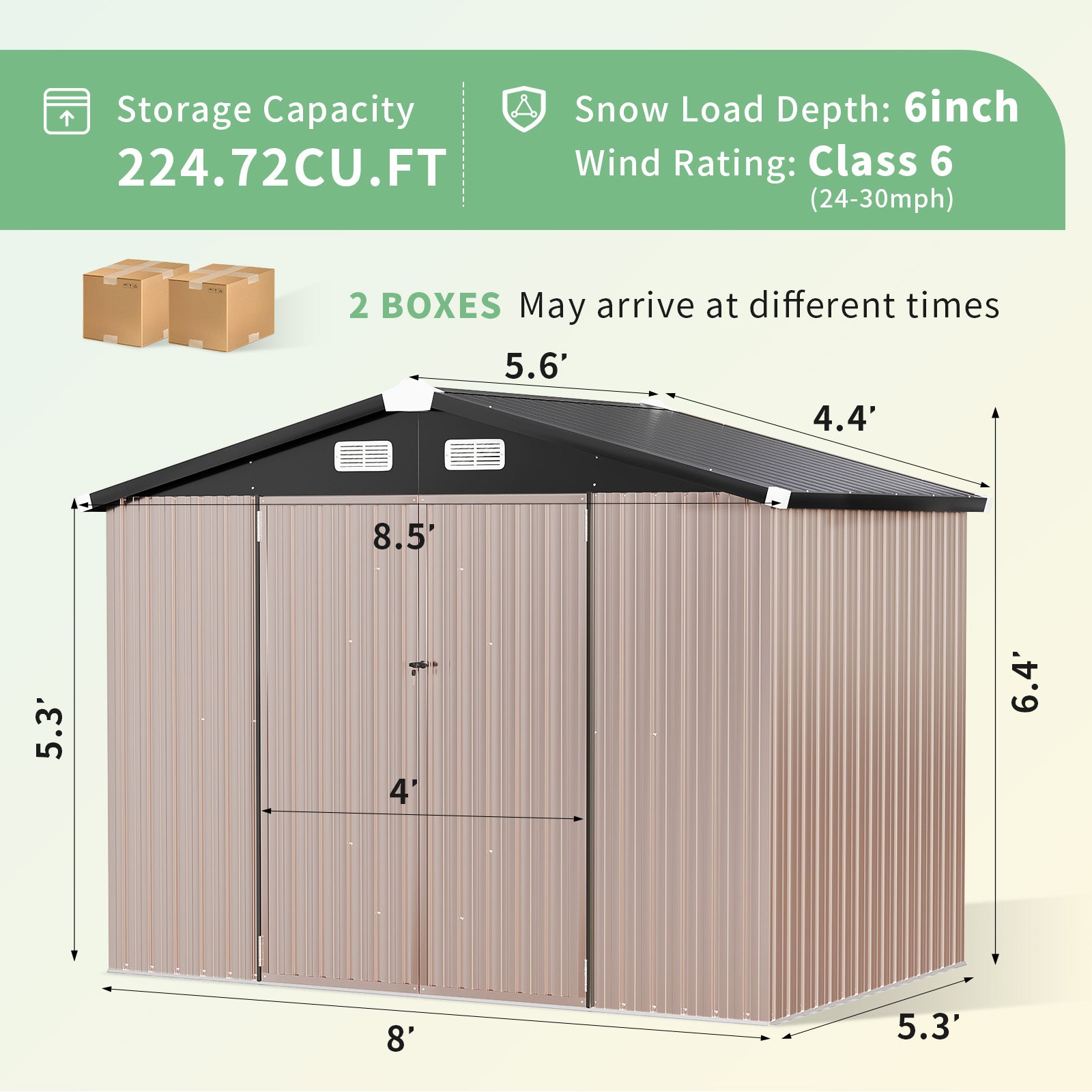 Aoxun Outdoor Storage Shed with Base Frame, 7.7 x 5.6 x 6.4 Galvanized Metal Shed for Garden, Brown