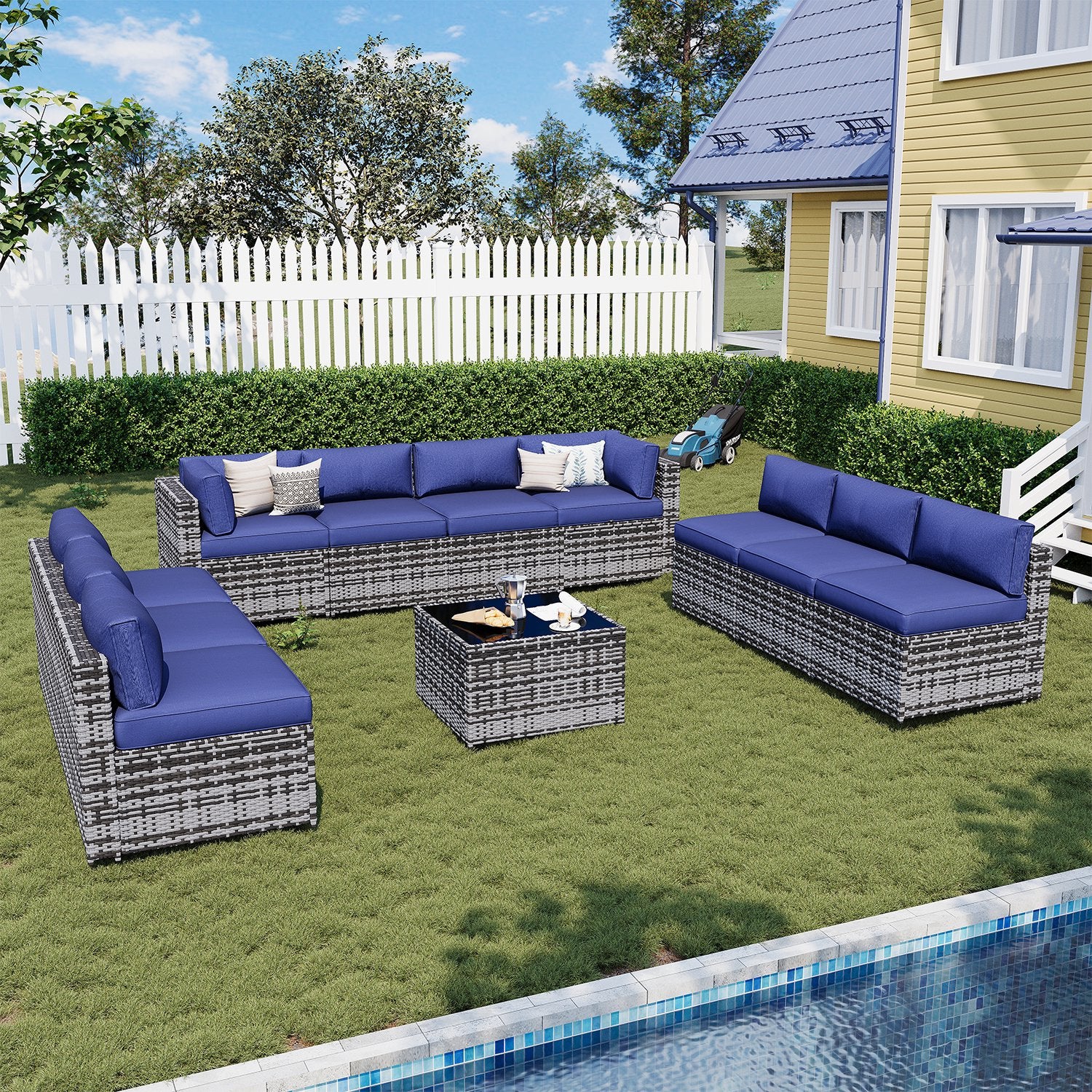 Sunmthink Patio Furniture Sets, 11-Piece Outdoor Patio Furniture with Thick Cushions, Wicker Outdoor Conversation Set and Waterproof Cover for Backyard, Poolside, Garden