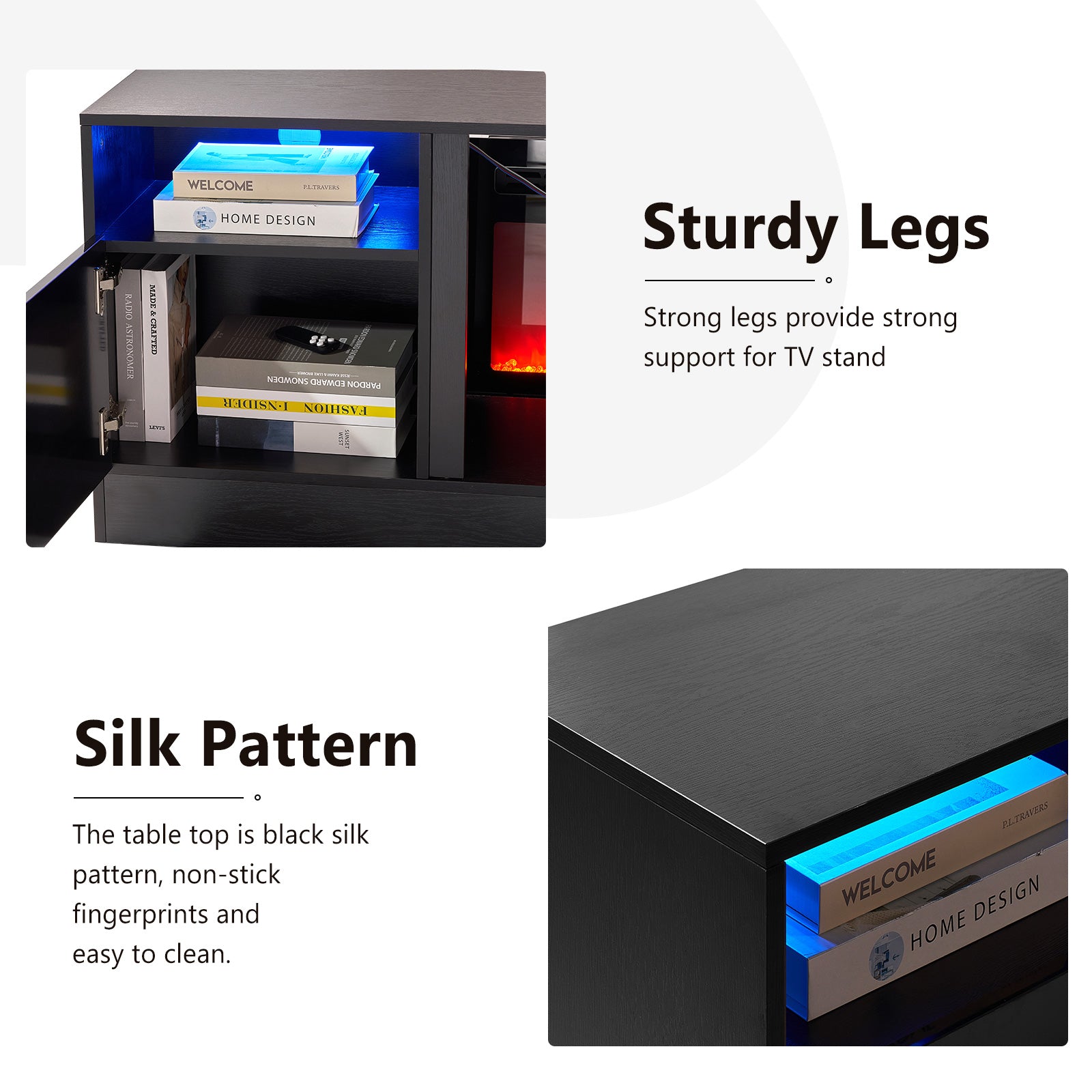 70" Fireplace TV Stand with LED Display, Entertainment Center, for TVs up to 80", Black