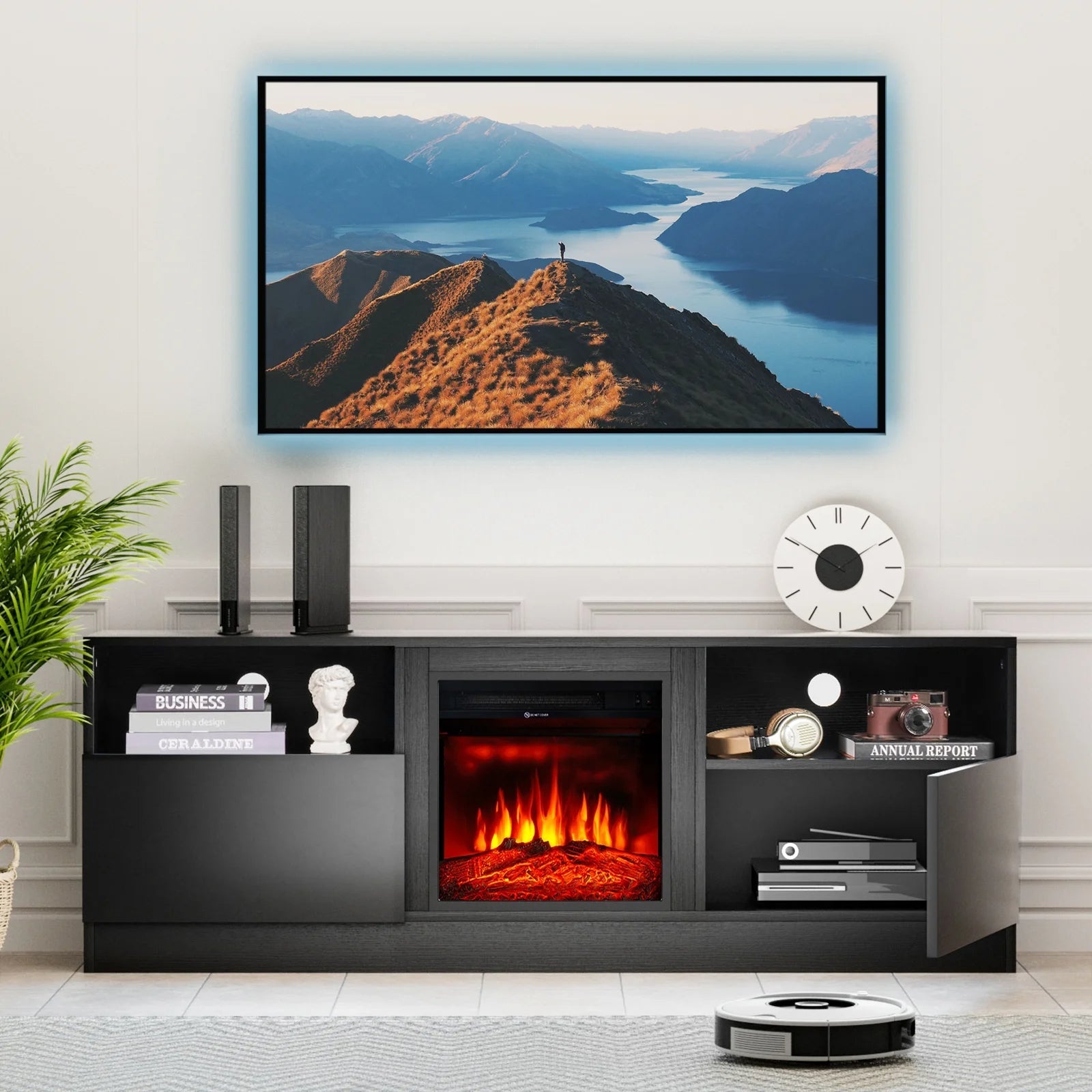 TV Stand with Fireplace for TVs up to 75", TV Stand for Living Room, Blac