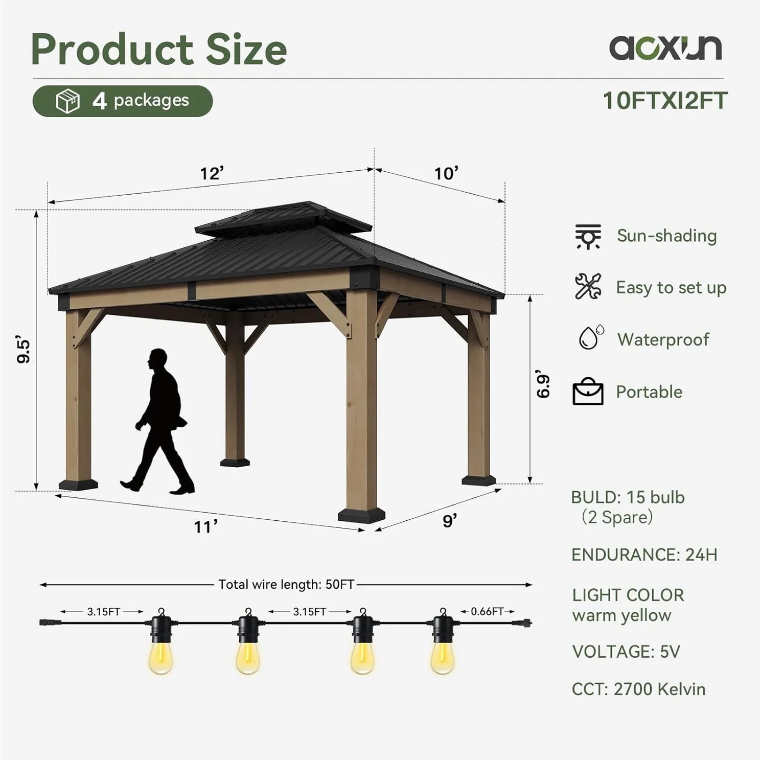 AOXUN Cedar Wooden Gazebo