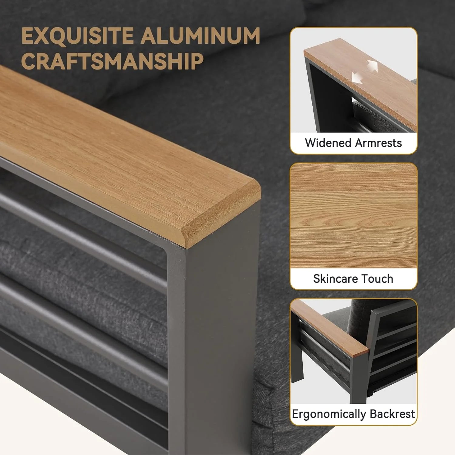 Aluminum Outdoor Patio Furniture Set, 5 Seats Outdoor Sectional with Coffee Table (3-Seater and 2 Single Seats)