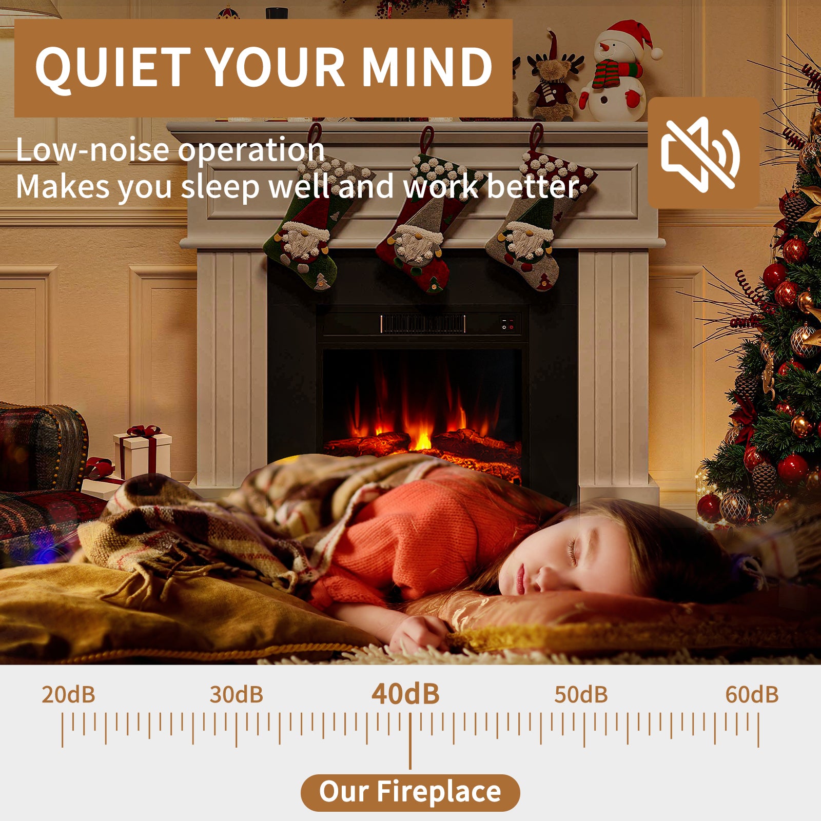 43" Electric Fireplace with Mantel, White Finish