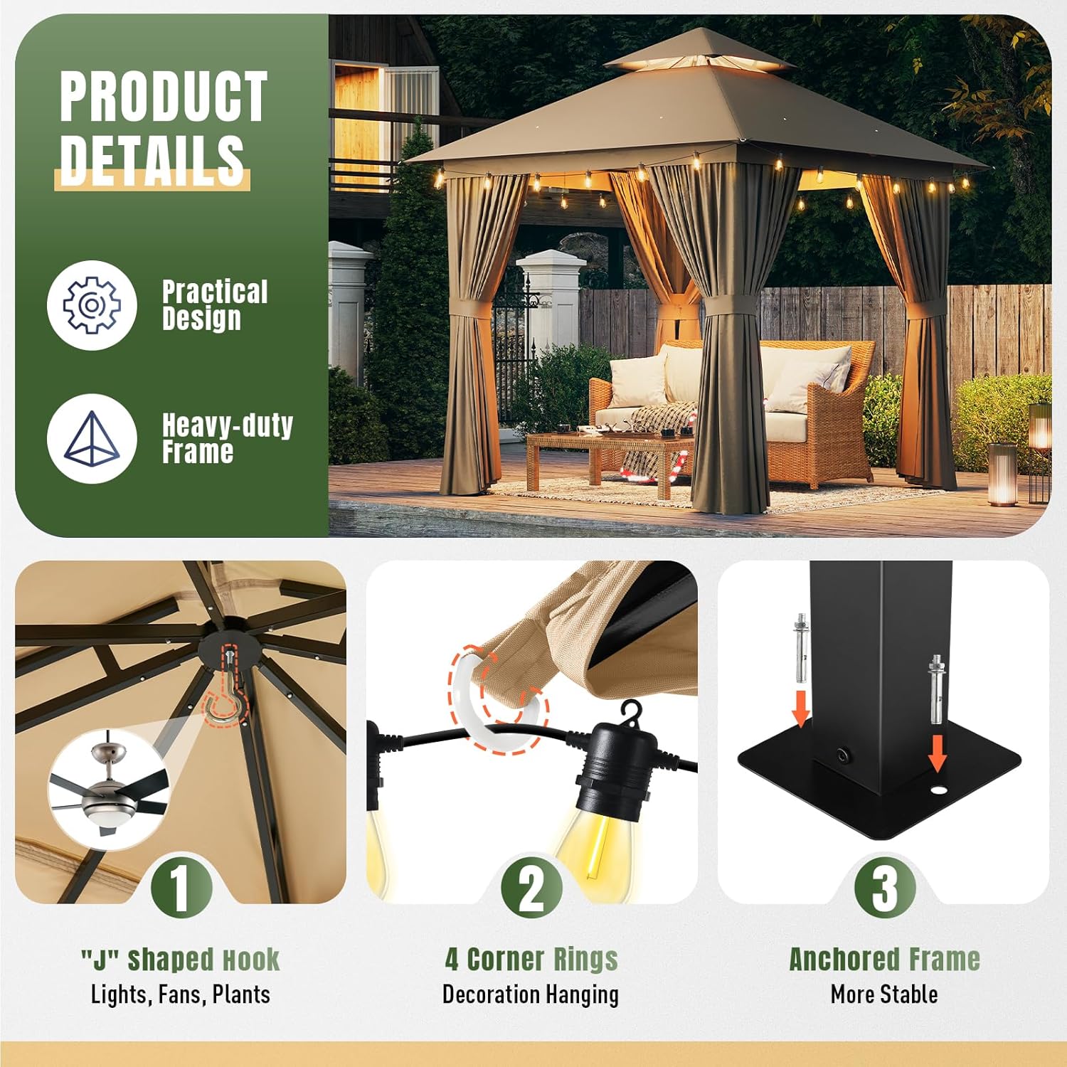 Soft Top Metal Frame Gazebo with Double Roofs