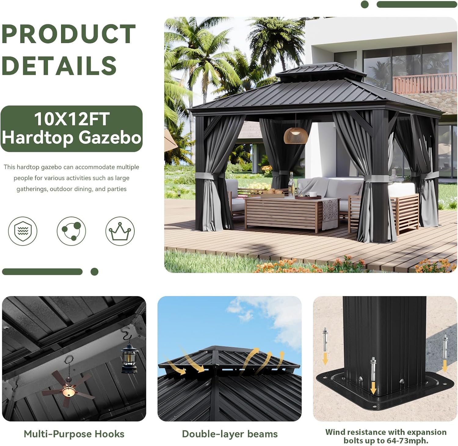 Hardtop Aluminum Gazebo with Rain Gutter