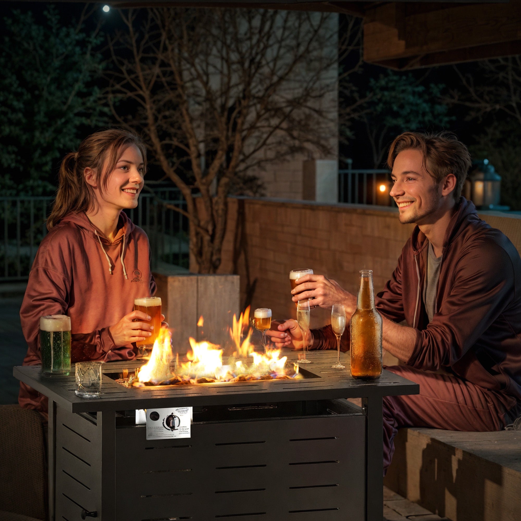 44" Propane Fire Pit Table, 50,000 BTU Auto Ignition Steel Gas Fire Pit with Removable Lid & Waterproof Cover for Patio, Backyard, Black