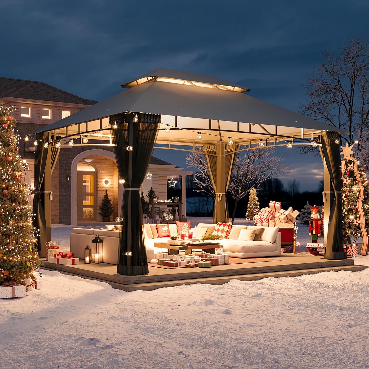 Soft Top Metal Frame Gazebo with Double Roofs