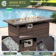 11 Piece Patio Furniture Set with 44” Fire Pit Table Wicker Rattan Outdoor Sectional Sofa Set with Coffee Table and 4” Thickened Cushions, Blue (Waterproof Cover Included)