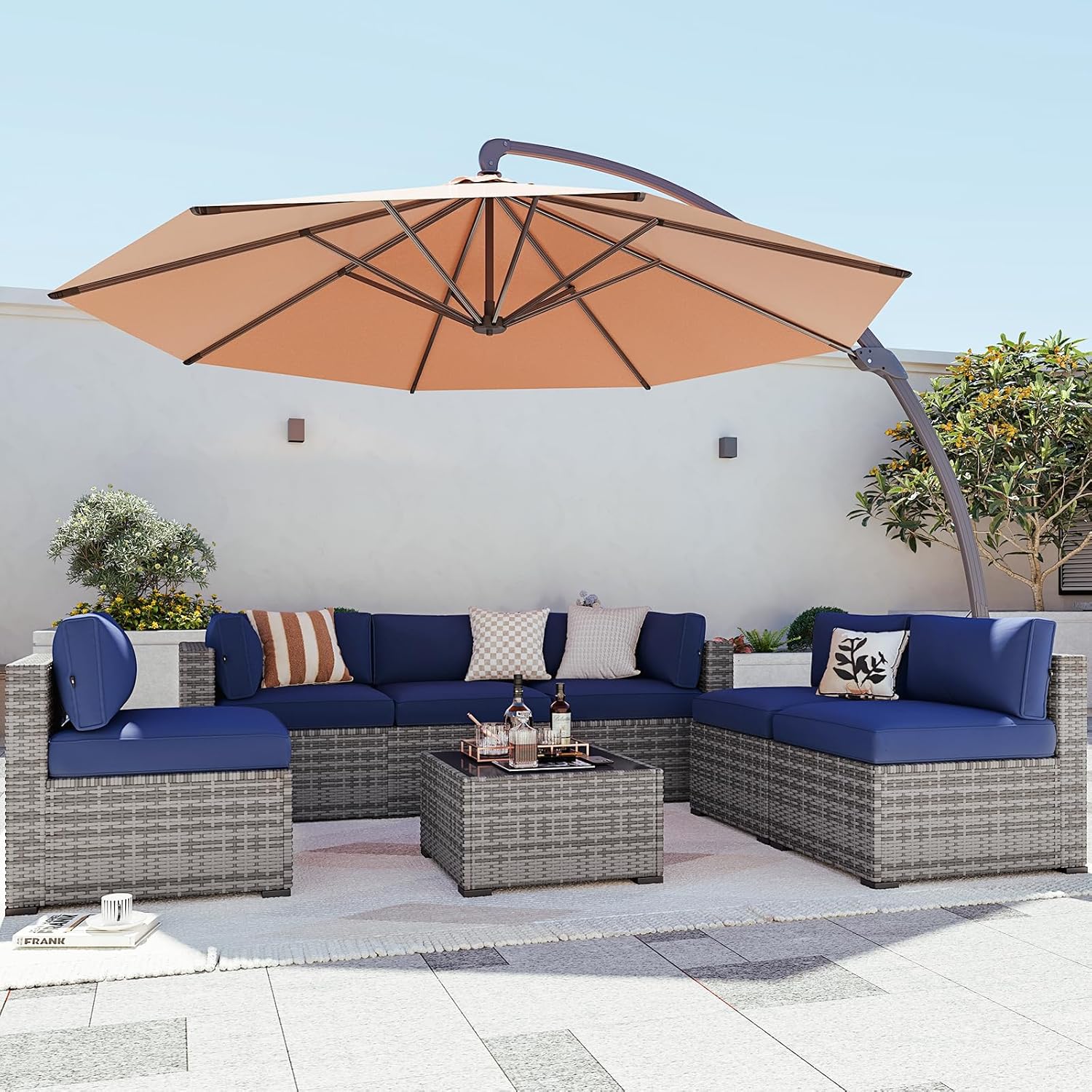 Aoxun Patio Furniture Set 7-Piece with Umbrella / Fire Pit