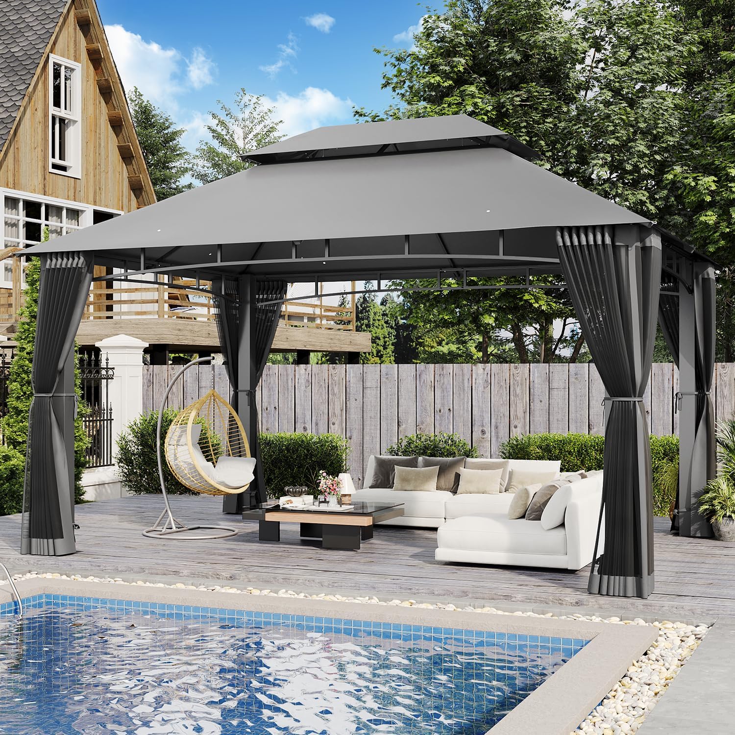 Soft Top Metal Frame Gazebo with Double Roofs