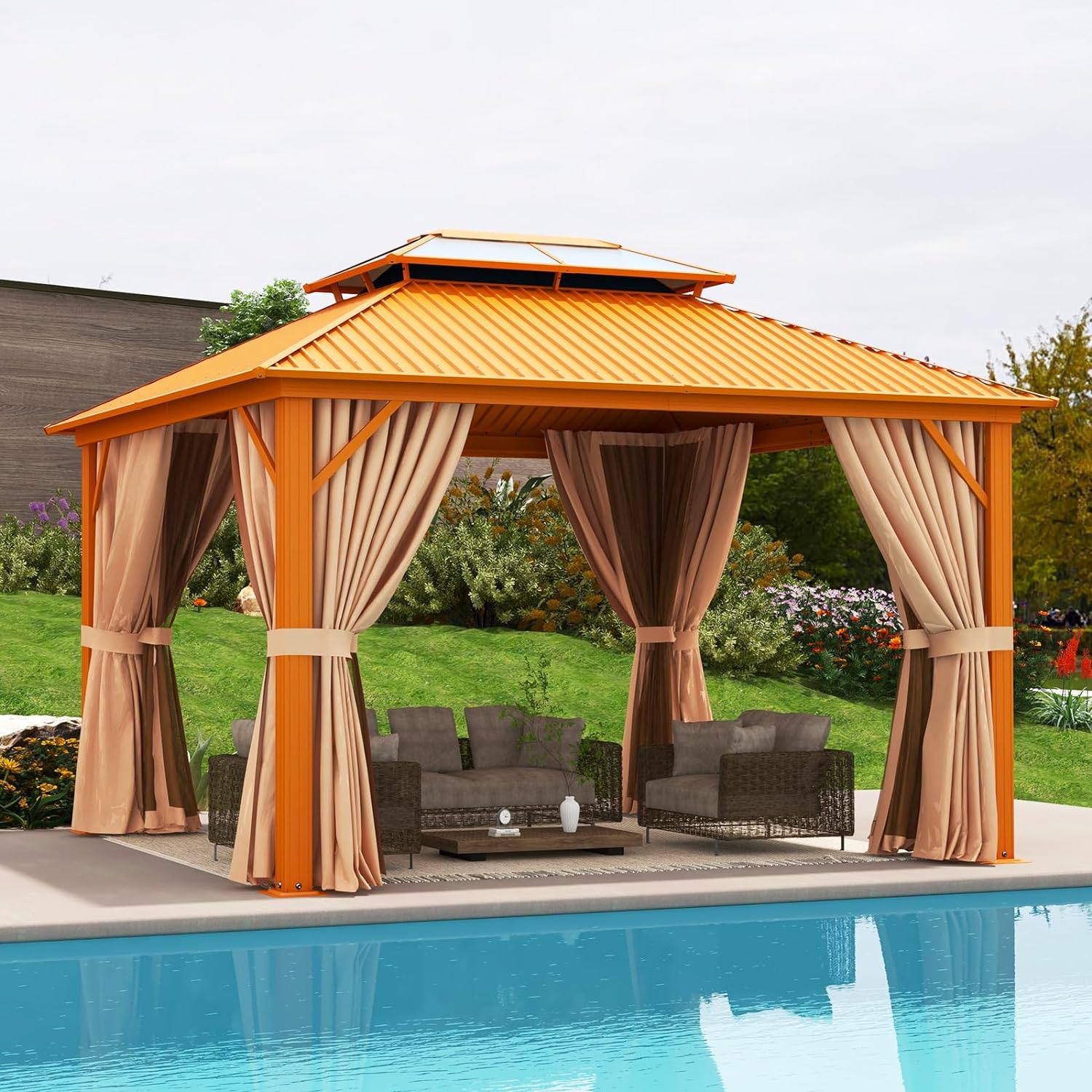 Hardtop Aluminum Gazebo, Polycarbonate and Galvanized Steel Roof