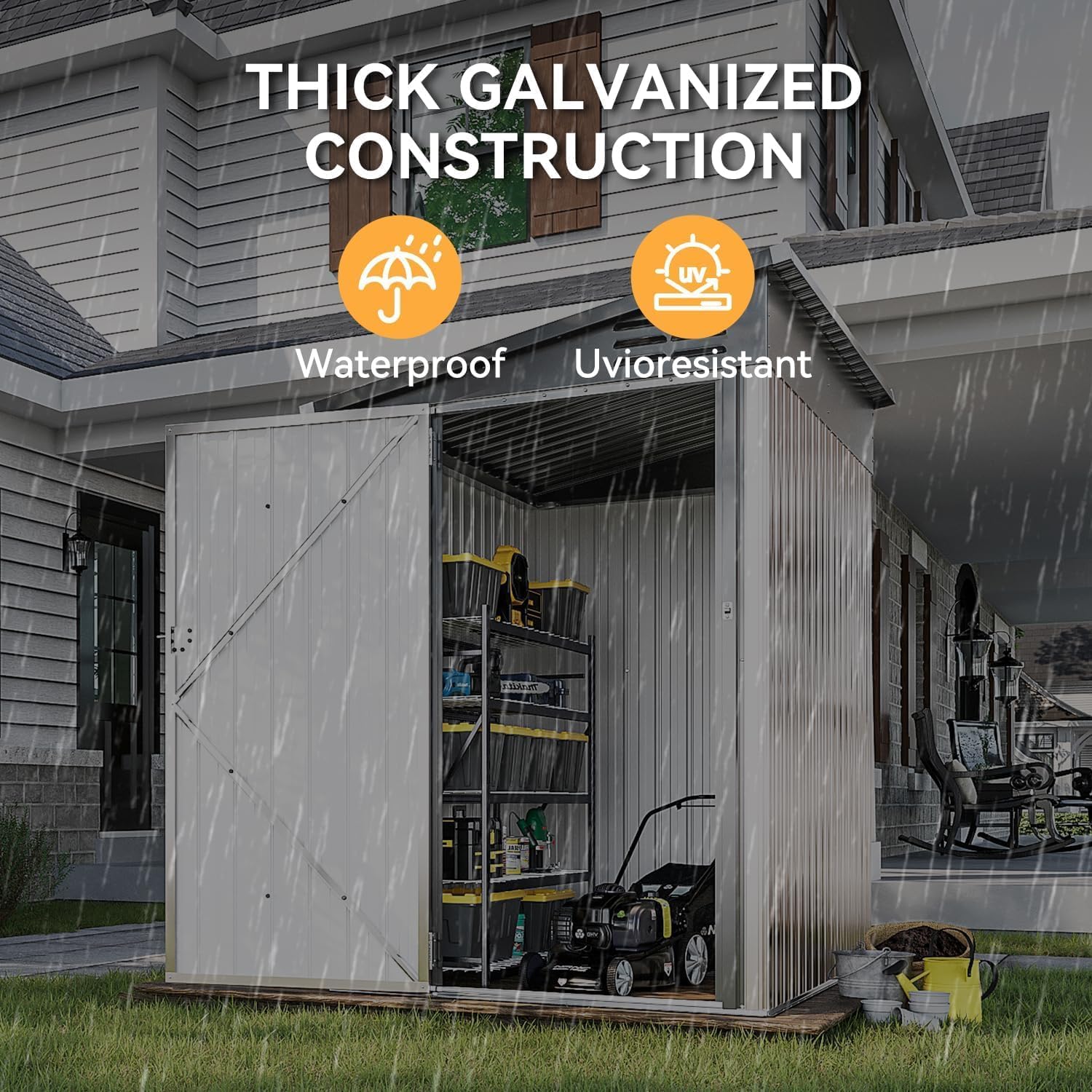 Aoxun 6' x 4' Lean to Shed with Single Door, Outdoor Metal Wall Side Storage Shed with Sloped Roof, Outdoor Storage Cabinet Against The Wall for Patio, Garden, Lawn (Light Brown)