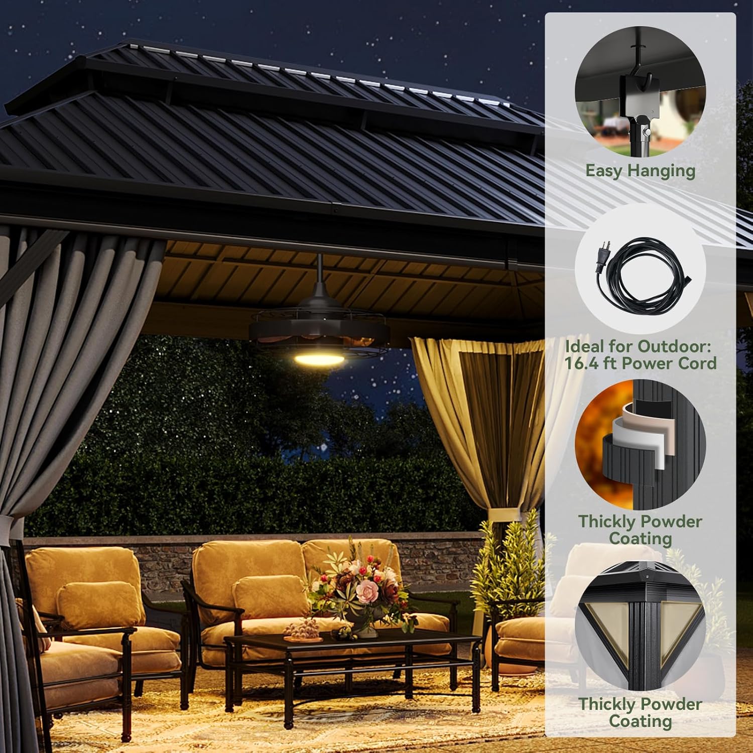 Classic Hardtop Gazebo with 20 inch Ceiling Fans and Lights