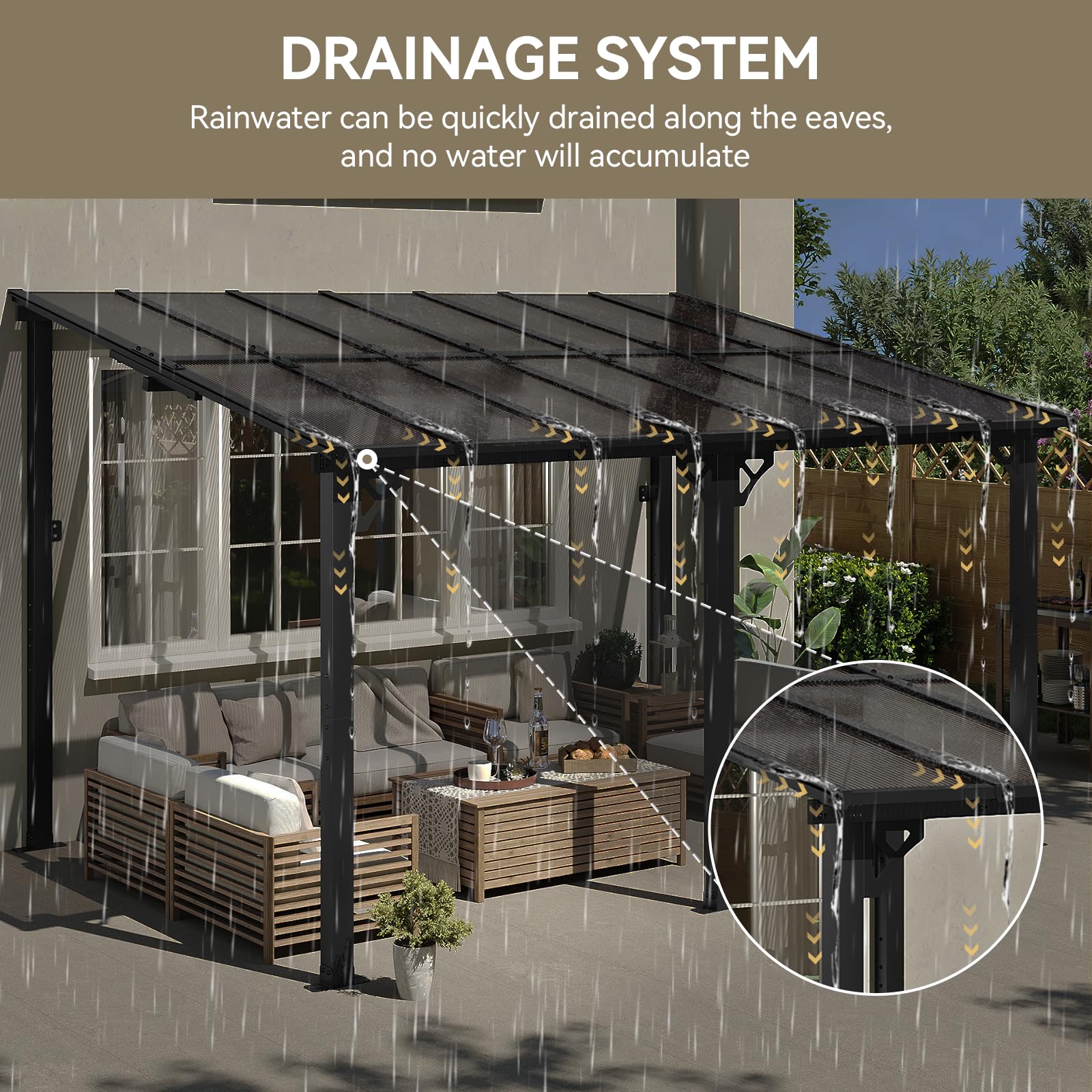 Aoxun 14' x 10' Gazebo for Patio, Lean to Gazebo Pergola with Sloped Roof, Large Wall-Mounted Heavy Duty Awnings, for Backyard, Deck, Patio