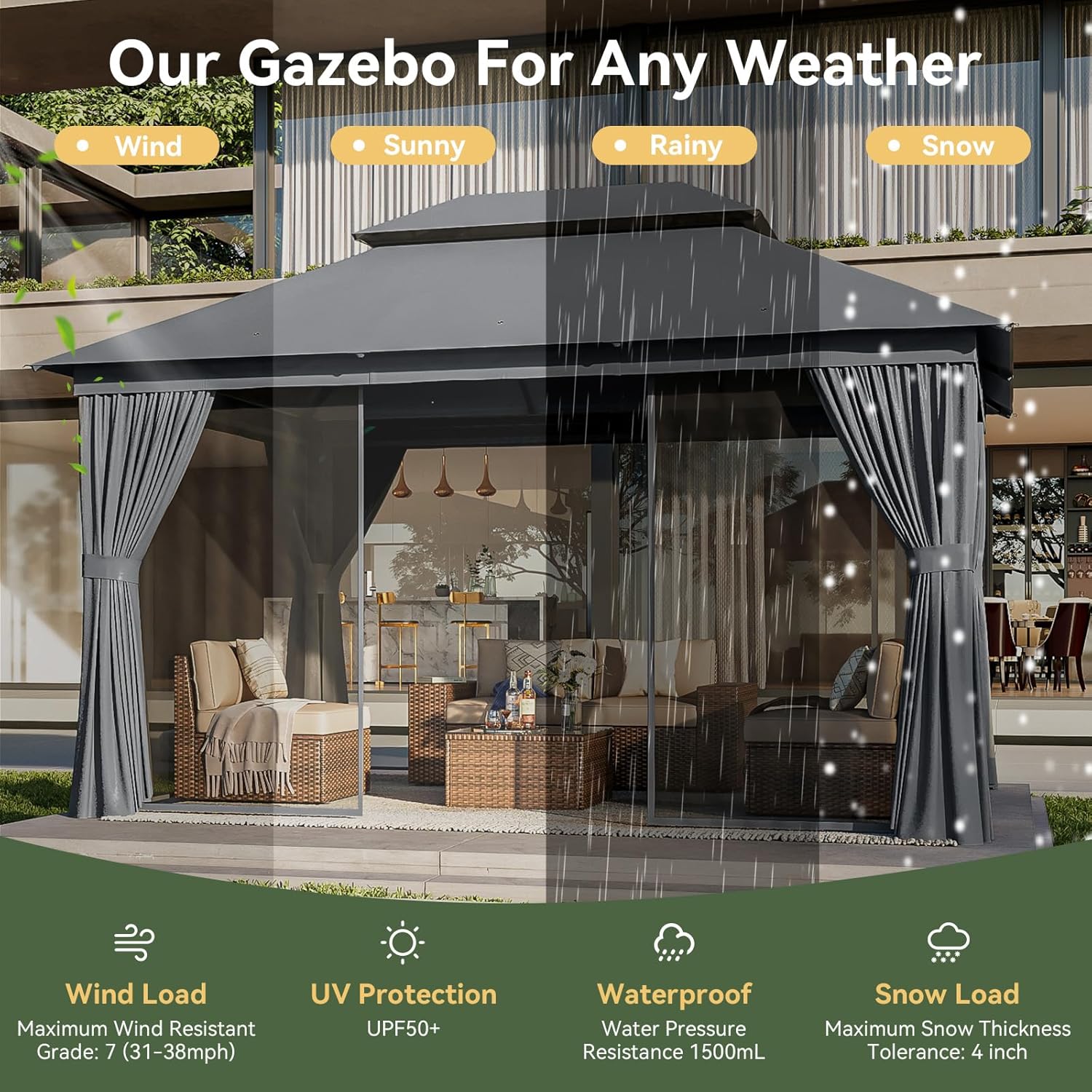Soft Top Metal Frame Gazebo with Double Roofs