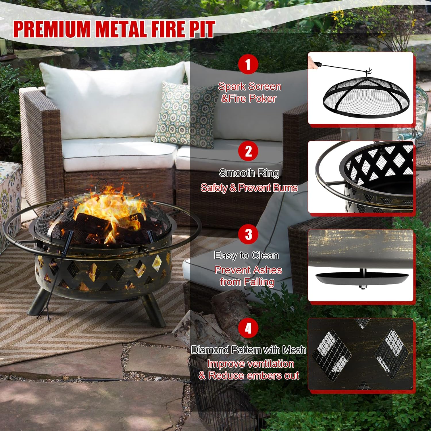 Fire Pit with Cooking Grate Grill