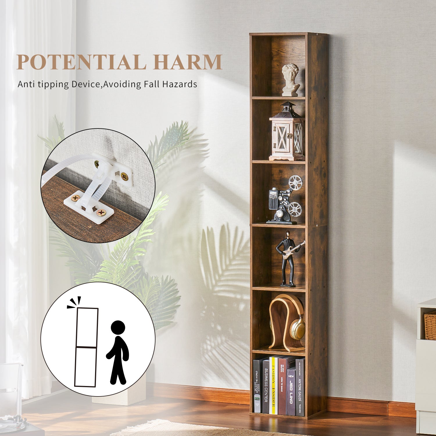 6-tier Standard Bookcase 71.5" Tall Bookshelf for Home Office, Brown