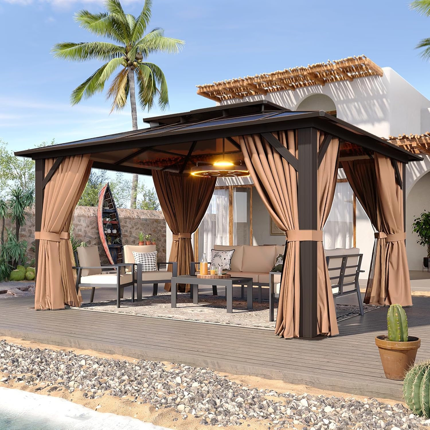Aoxun 12' x 10' Polycarbonate Hardtop Gazebo, Brown