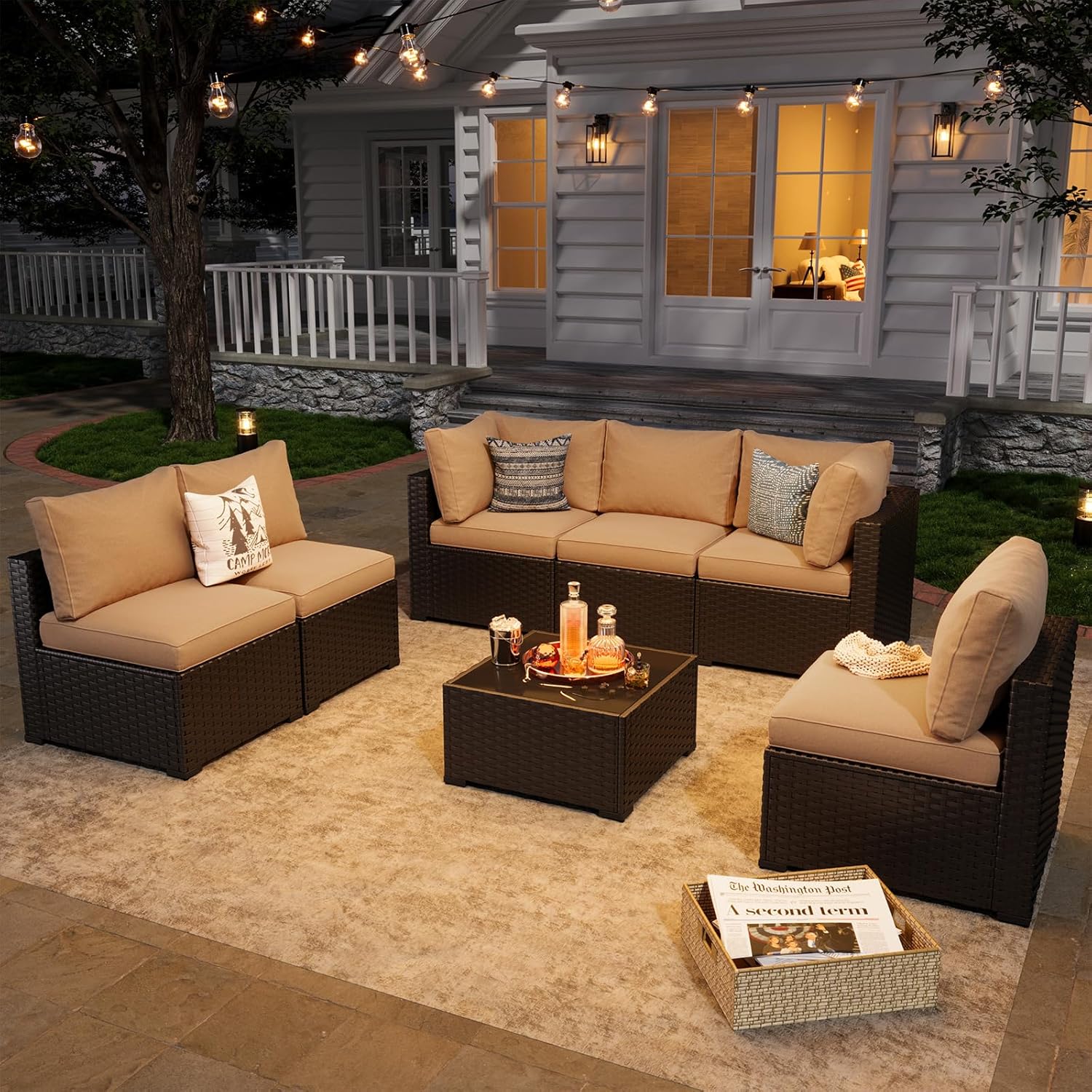 Wicker Sofa Set with 4'' Thickened Cushion