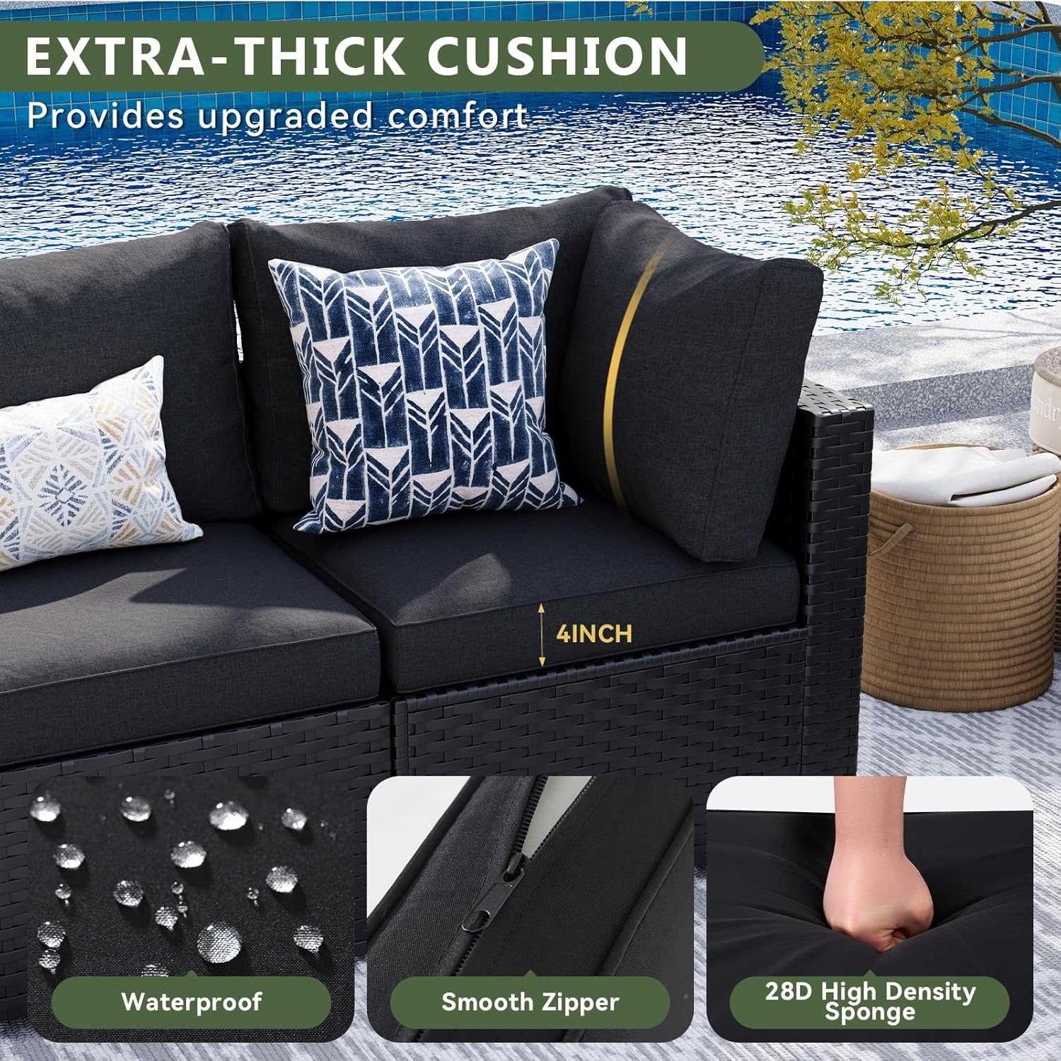 Wicker Sofa Set with 4'' Thickened Cushion