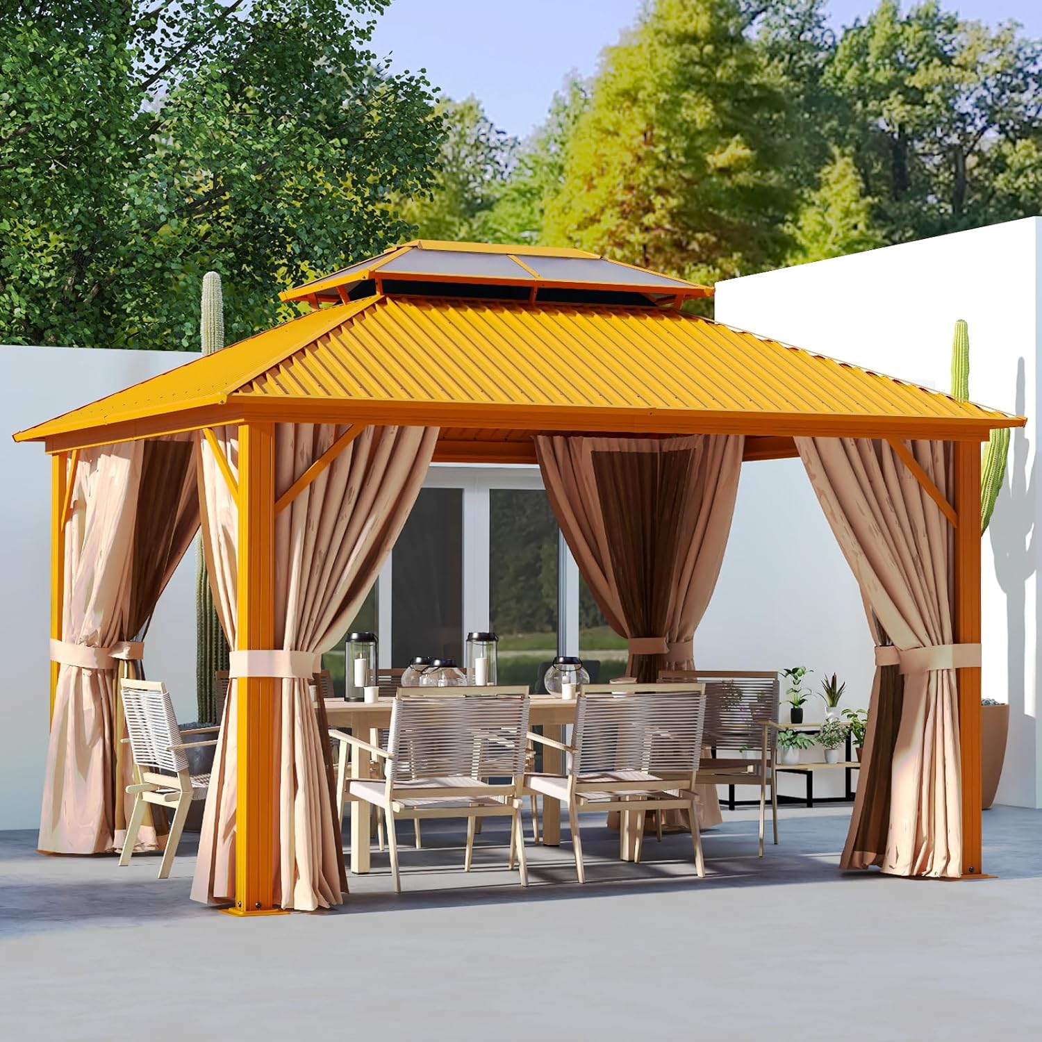 Hardtop Aluminum Gazebo, Polycarbonate and Galvanized Steel Roof