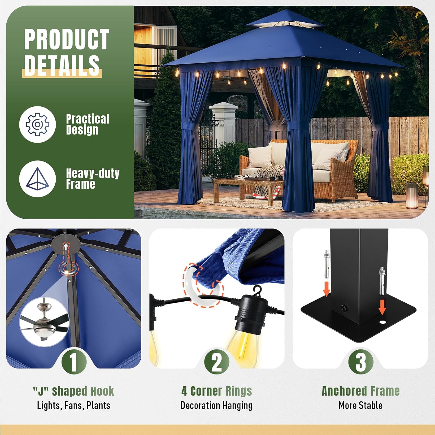 Soft Top Metal Frame Gazebo with Double Roofs