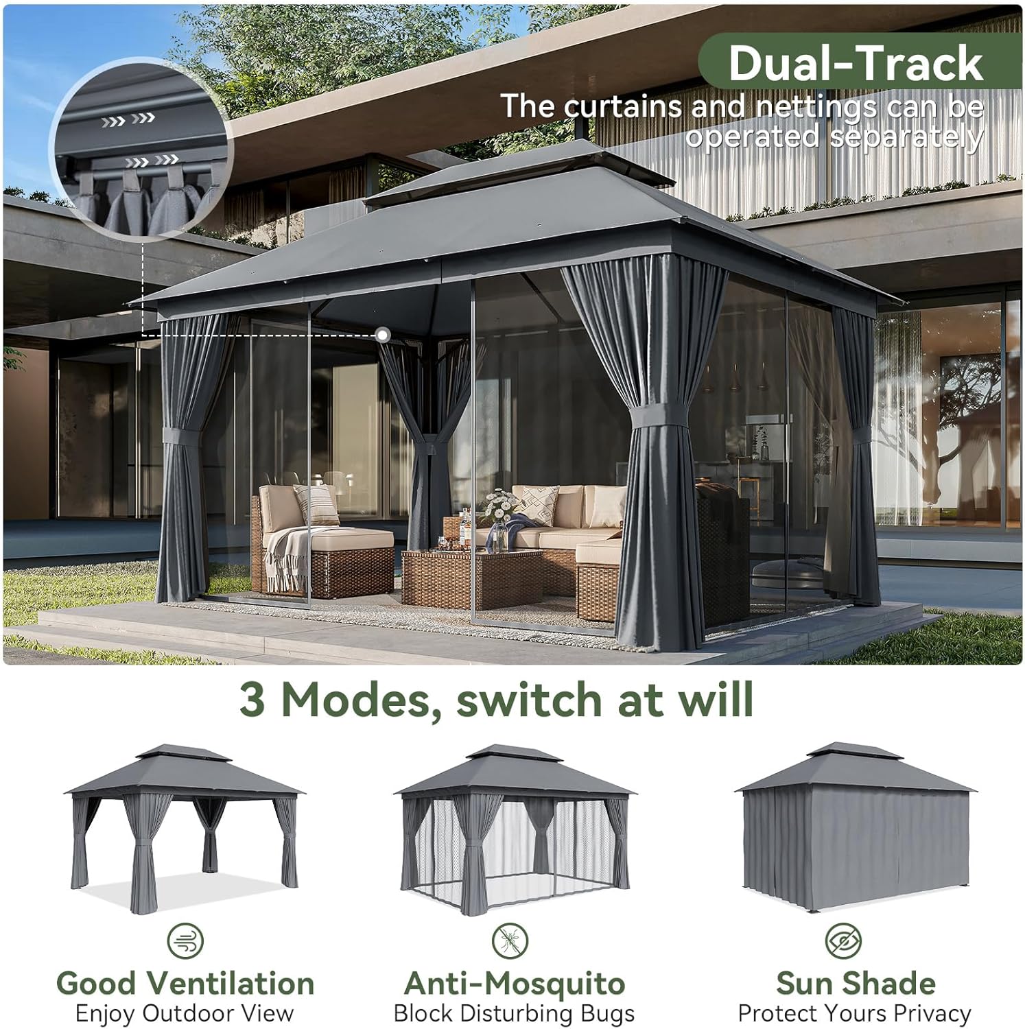 Soft Top Metal Frame Gazebo with Double Roofs