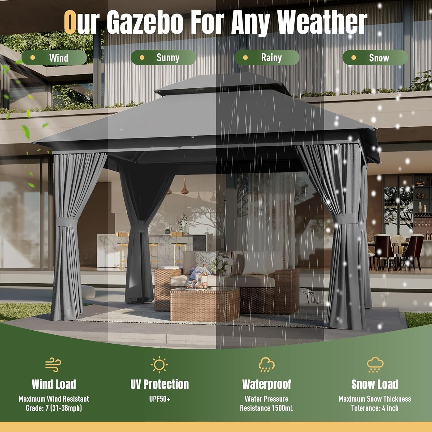Soft Top Metal Frame Gazebo with Double Roofs
