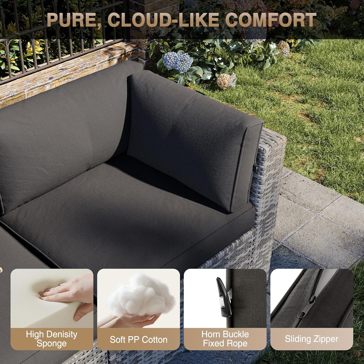 Aoxun Patio Furniture Set 7-Piece with Umbrella / Fire Pit