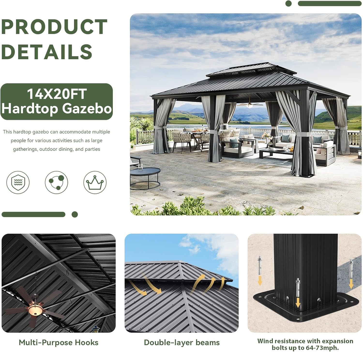Hardtop Aluminum Gazebo with Rain Gutter