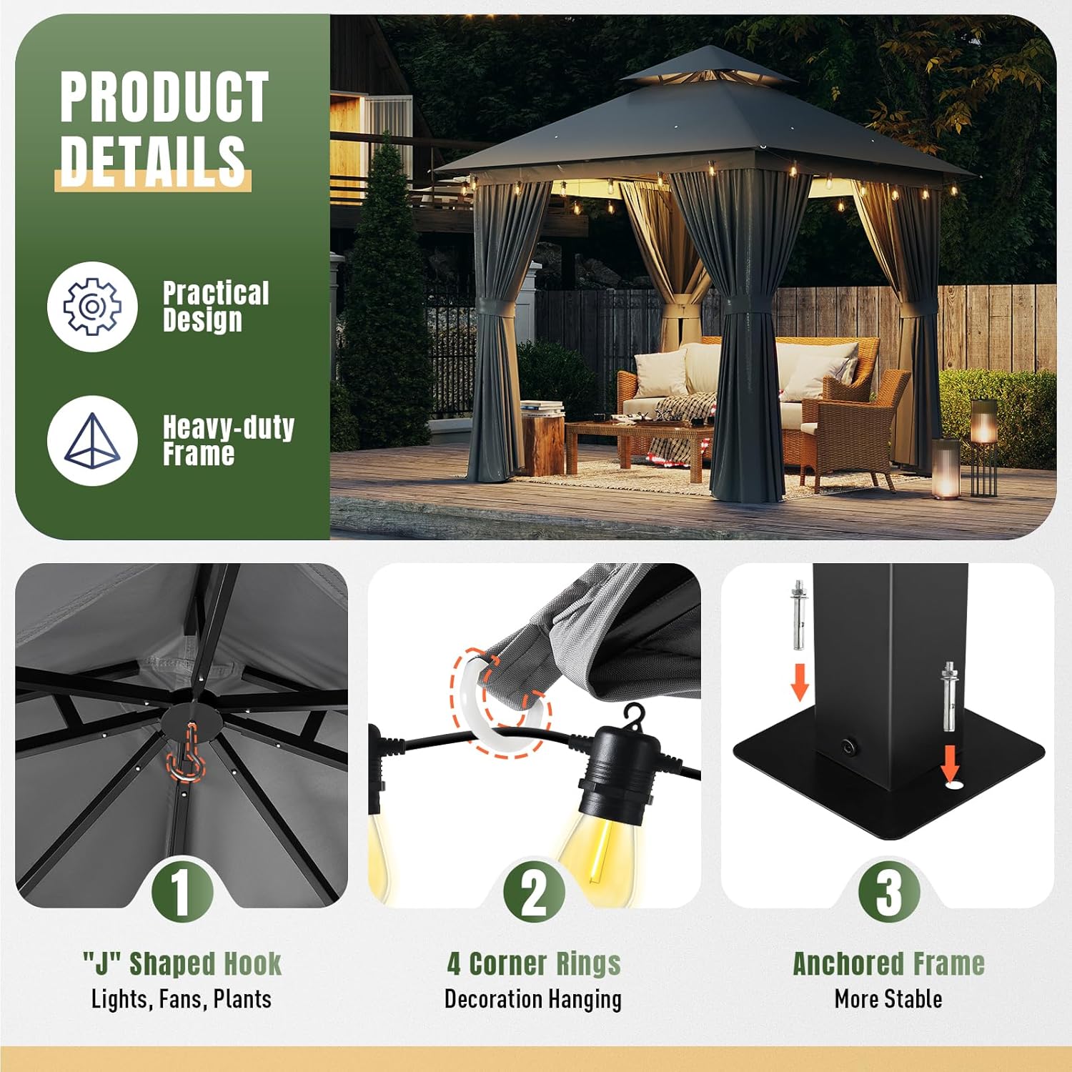 Soft Top Metal Frame Gazebo with Double Roofs