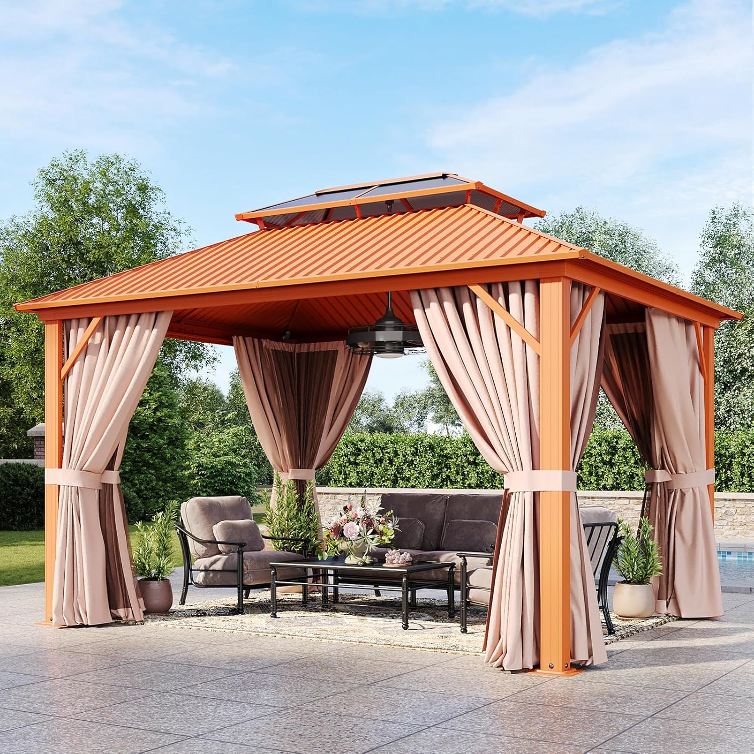 Classic Hardtop Gazebo with 20 inch Ceiling Fans and Lights